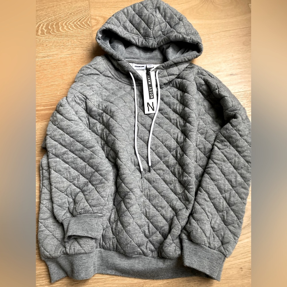 Noisy May grey quilted hoodie